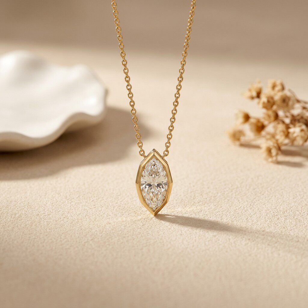 3Carat Bezel Set Marquise Cut  - Bezels Set Pendant recension och pris